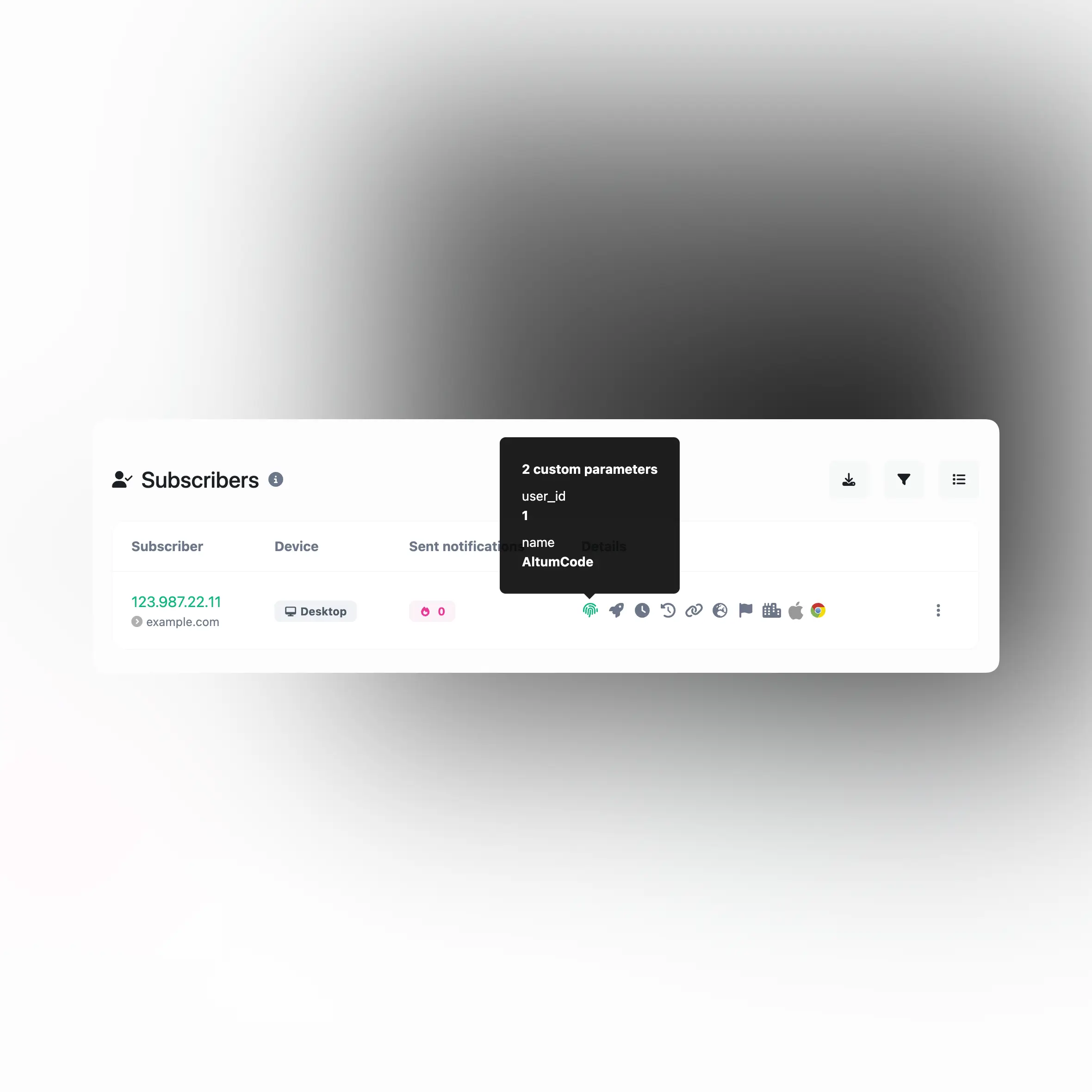 Uygulama abonelerinin özel parametre izleme özelliğinin ekran görüntüsü