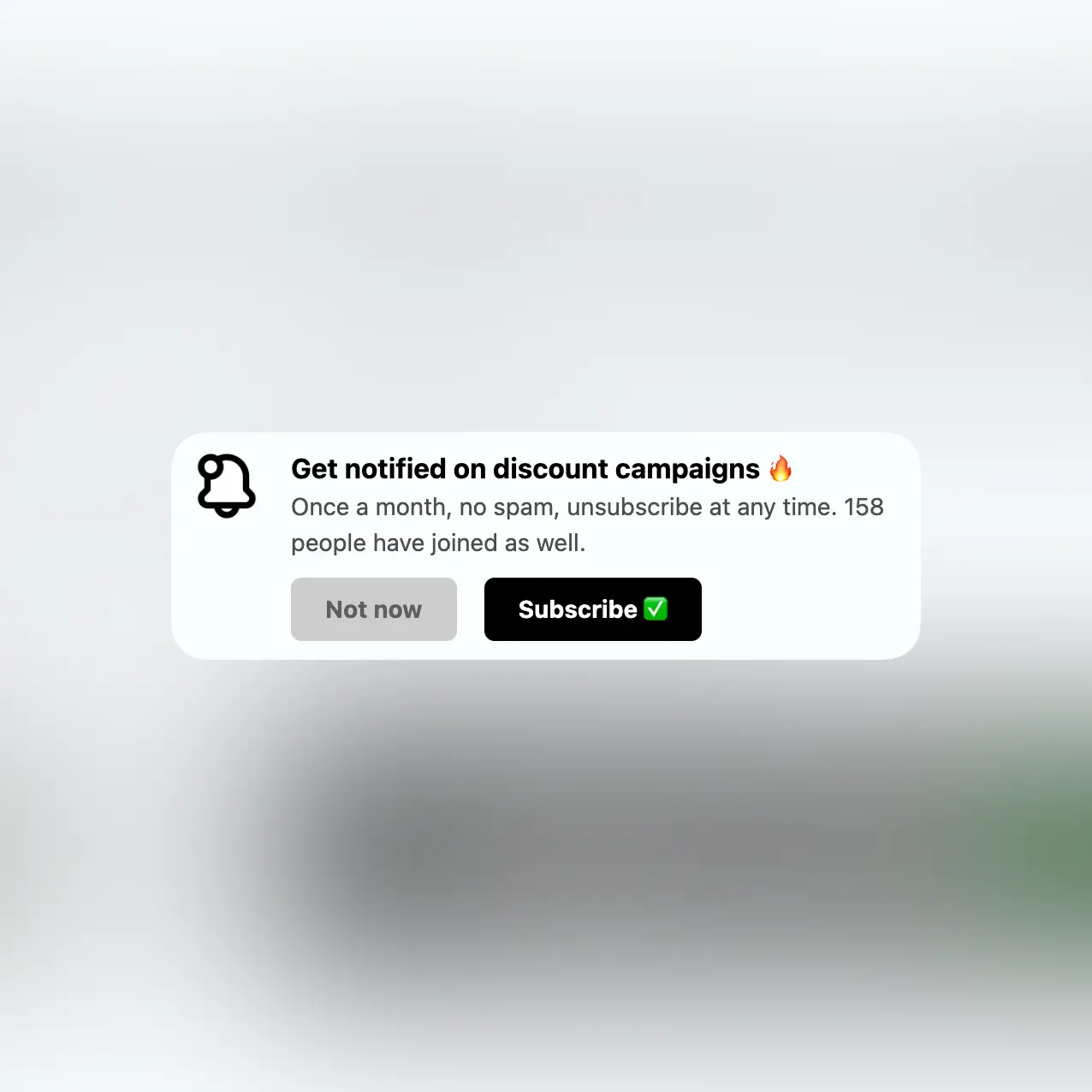 Kullanıcıların abone olması için uygulama istemi widget örneğinin ekran görüntüsü